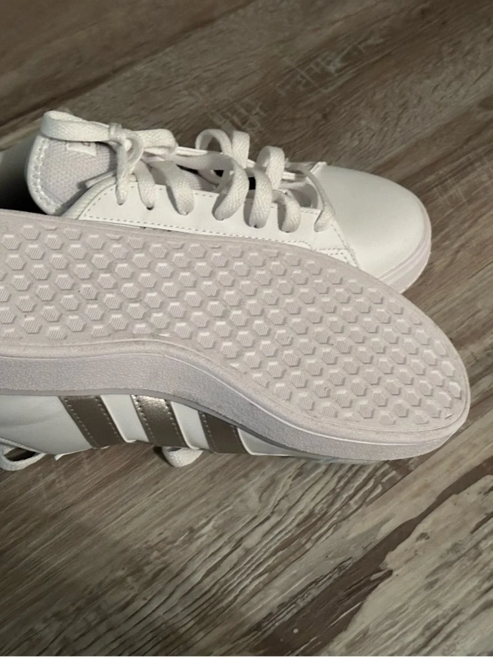 adidas White Low-Top Sneakers with Gray Stripes